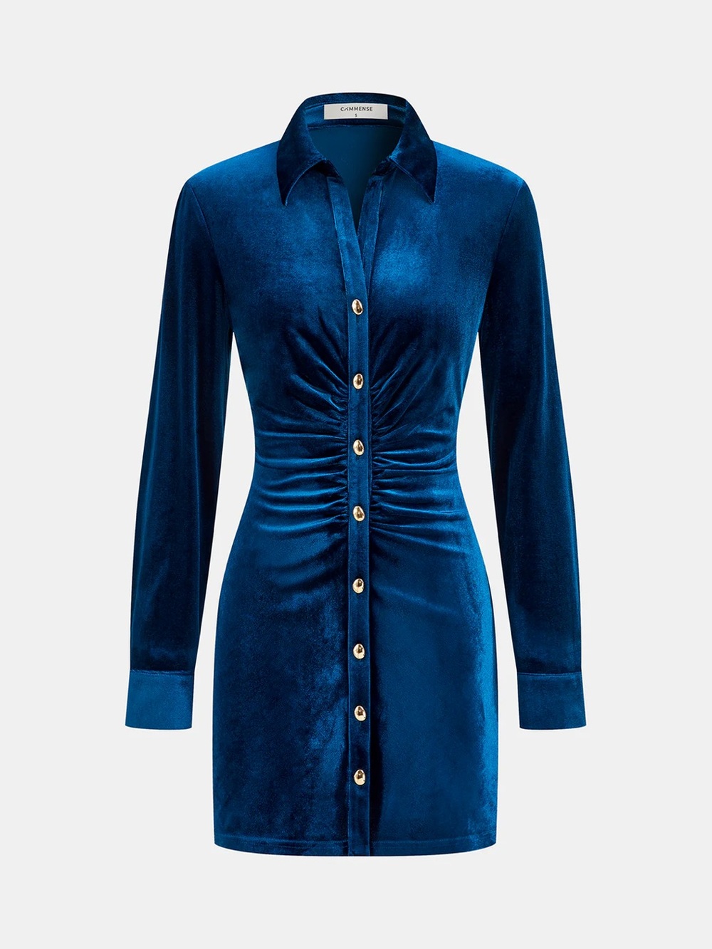 COMMENSE Ruched Velvet Shirt Dress - size Small